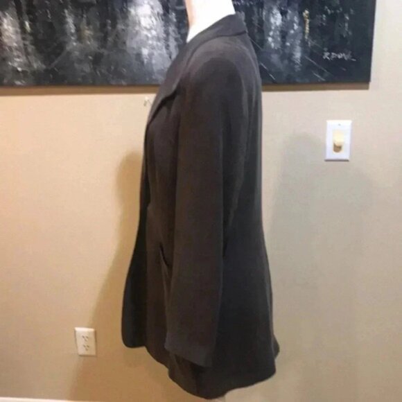 Dana Buchman Brown 100% Silk Vintage Blazer w/Shoulder Pads & Pockets-Sz 10 - Picture 2 of 11